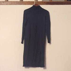 Navy Knit Midi Turtleneck Sweater Dress